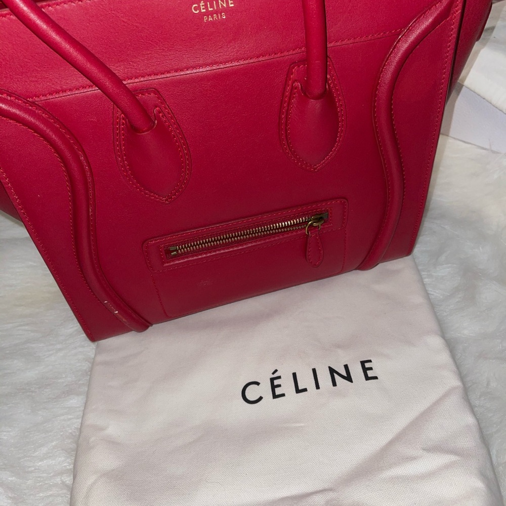 Celine paris hand bag Elegant Red Leather Tote Bag - Picture 2 of 6